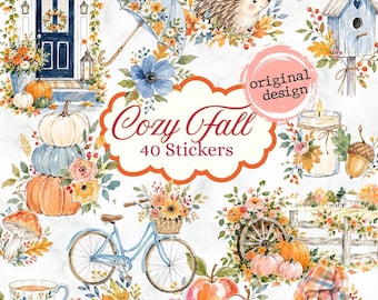 Cozy fall for Goodnotes, Noteful and Journal: cottage fall animal home clipart, Digital Planner Journal sticker, November sticker kit