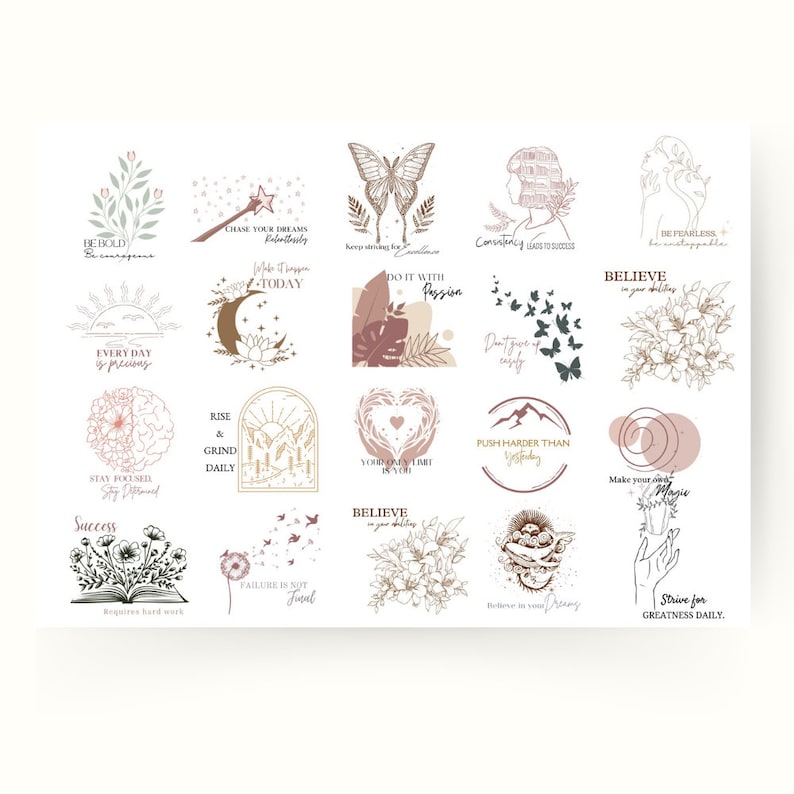 BOHO DIGITAL STICKERS Aesthetic Goodnotes Sticker Pack Digital Quote ...