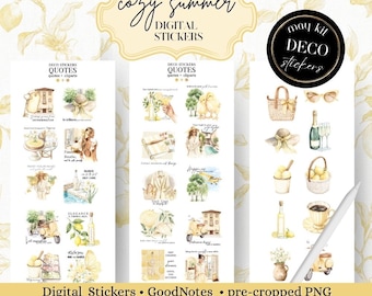 May digital stickers: Deco, clipart and inspiration quotes Sticker for Goodnotes & noteful, cozy summer travel theme, pre-cropped PNG