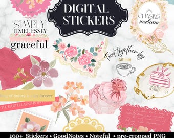 Elegance Lace Digital Sticker for Goodnotes, Noteful and Journal: lace floral with motivation quotes, realistic stickers PNG, widget insert