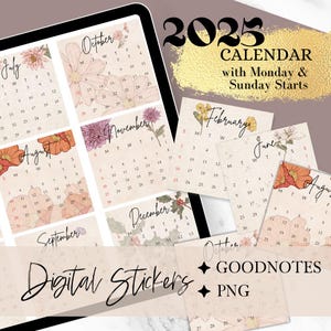 2025 DIGITALE KALENDER Aufkleber, 2025 Goodnotes-Kalender, digitaler Fotokalender, digitales Kalender-Widget, Sonntag beginnt transparenter Aufkleber
