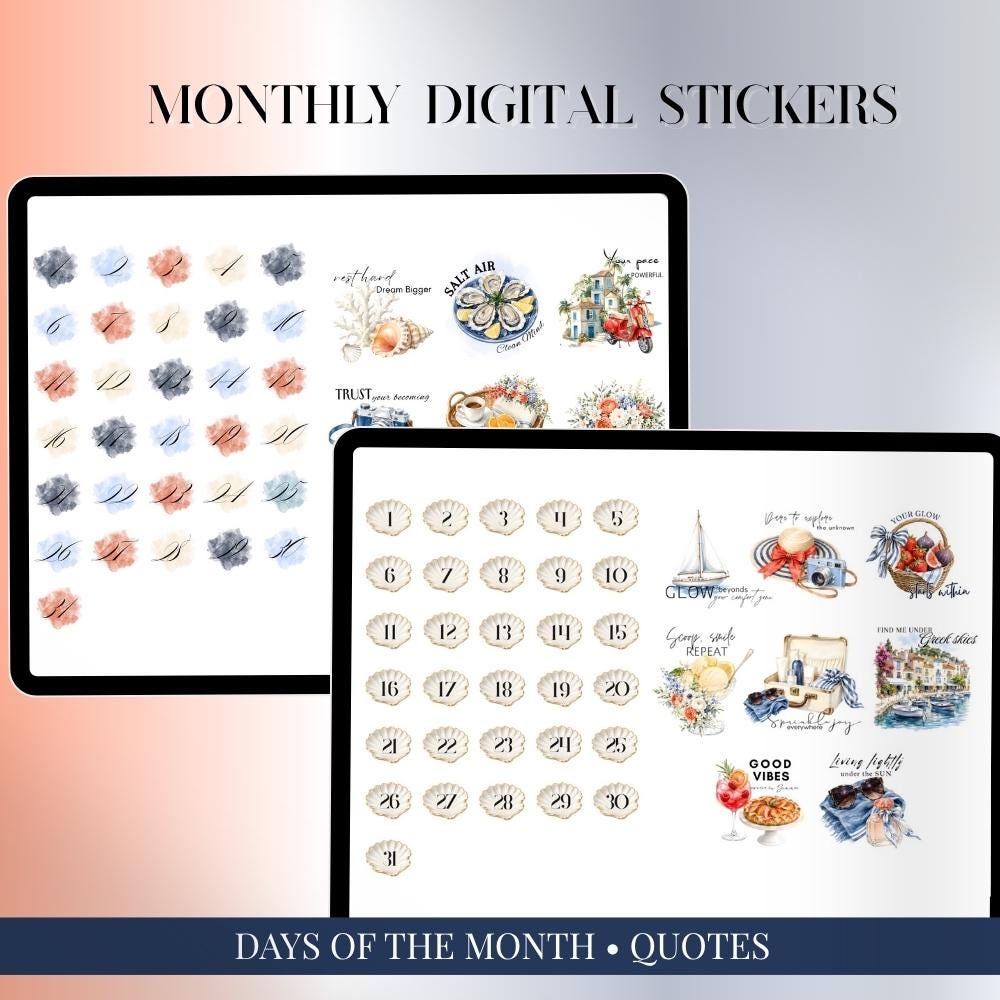 JULY 2026 Goodnotes Noteful Digital STICKERS, Azure Summer Digital ...