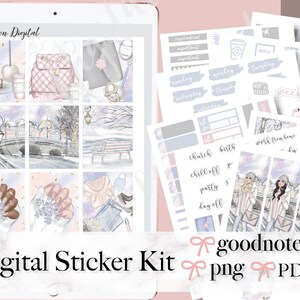 Sneeuw DIGITALE PLANNERSTICKERS, digitale wintersticker Goodnotes, iPad-plannerstickers, weekpakket Goodnotes, december Voorgesneden sticker