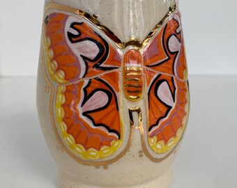 Ceramic Atlas Moth Cup - Ivory and gold