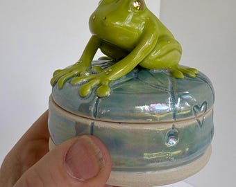 Ceramic Froggy Trinket Box - Blue and Green