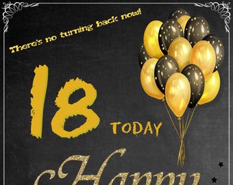 18th Birthday Chalkboard Poster, Happy 18th Birthday, Anniversary Sign, Printable Poster, Digital File Only