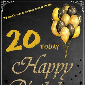 20. Geburtstag Tafel Poster, alles Gute zum 20. Geburtstag, Jubiläum Zeichen, druckbares Poster, nur digitale Datei