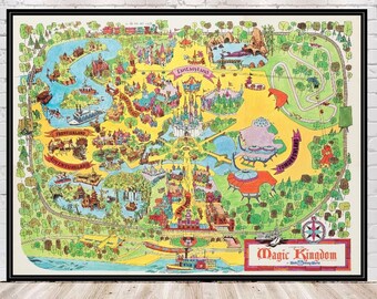 1974 Magic Kingdom Theme Park Vintage Map In Walt Disney World