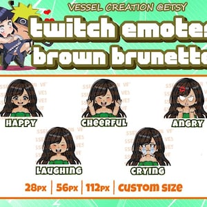 Animated Twitch Emotes Pack, cute brown hair girl, brown eyes, brunette girl, manga emotes, anime emotes, discord emotes, custom emotes