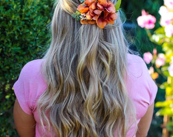 Autumn Hydrangea Hair Comb Burnt Orange Fall Wedding