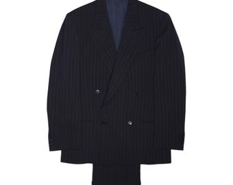1980s Giorgio Armani Double Breasted Suit – Power Suit – Navy pinstripe Wool – Size 48