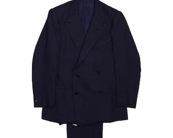 Traje cruzado de lana azul marino de los años 40 – Solapa de pico – Pantalones de talle alto – Hecho en Italia