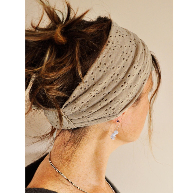 Embroidered Gentle Stretch Headbands - Wide Soft Stretchy Headbands * Stretchy Hairbands * Boho Hair Tie * Hippie Headband * Bohemian Hair * Mocha