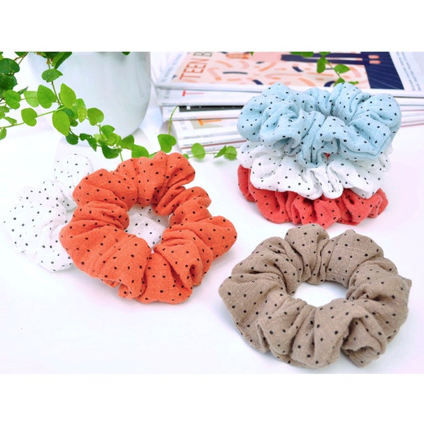 Dotty Hair Scrunchies  * Summer Scrunchies * Linen like Scrunchies * Summer Hair Accessories * Gift for her * Ties and Elastic * Gift *