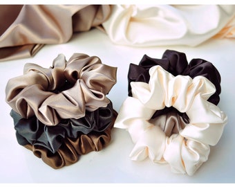 Silky Satin Hair Scrunchies * Luxury satin Scrunchies *Scrunchies Gift Set* Soft Neutral Colours * Hair Accessories * Gift Set*