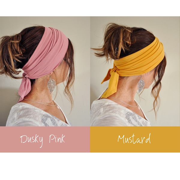 Foulards extra longs et extensibles super doux * Foulard en jersey doux à nouer * Bandeau doux et extensible * Bandeau multipositions * Accessoires pour cheveux