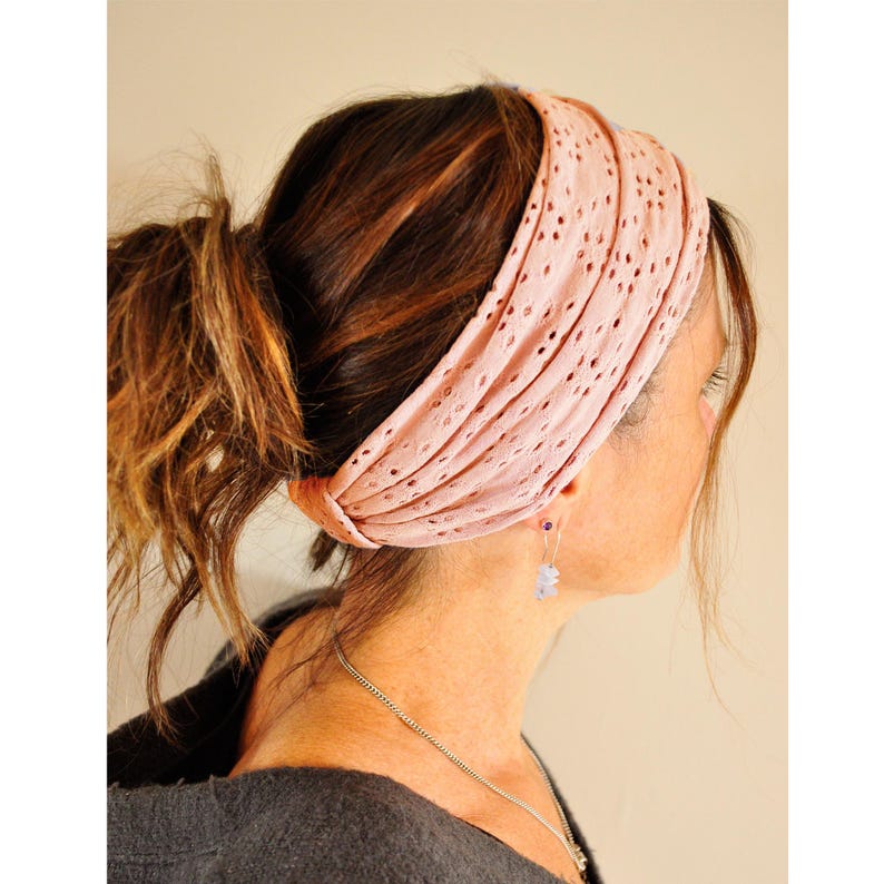 Embroidered Gentle Stretch Headbands - Wide Soft Stretchy Headbands * Stretchy Hairbands * Boho Hair Tie * Hippie Headband * Bohemian Hair * Ballet Pink
