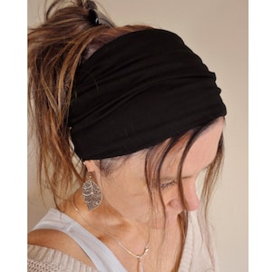 Wide Stretchy Headband 17 Colours Supersoft Jersey Stretch Headband Extra Wide Headband Hippie Hairband Hair Accessories Yoga Black