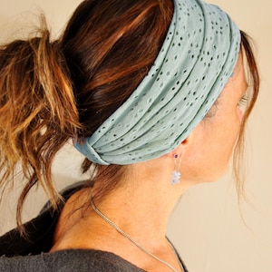 Embroidered Gentle Stretch Headbands - Wide Soft Stretchy Headbands * Stretchy Hairbands * Boho Hair Tie * Hippie Headband * Bohemian Hair * Duck Egg Green