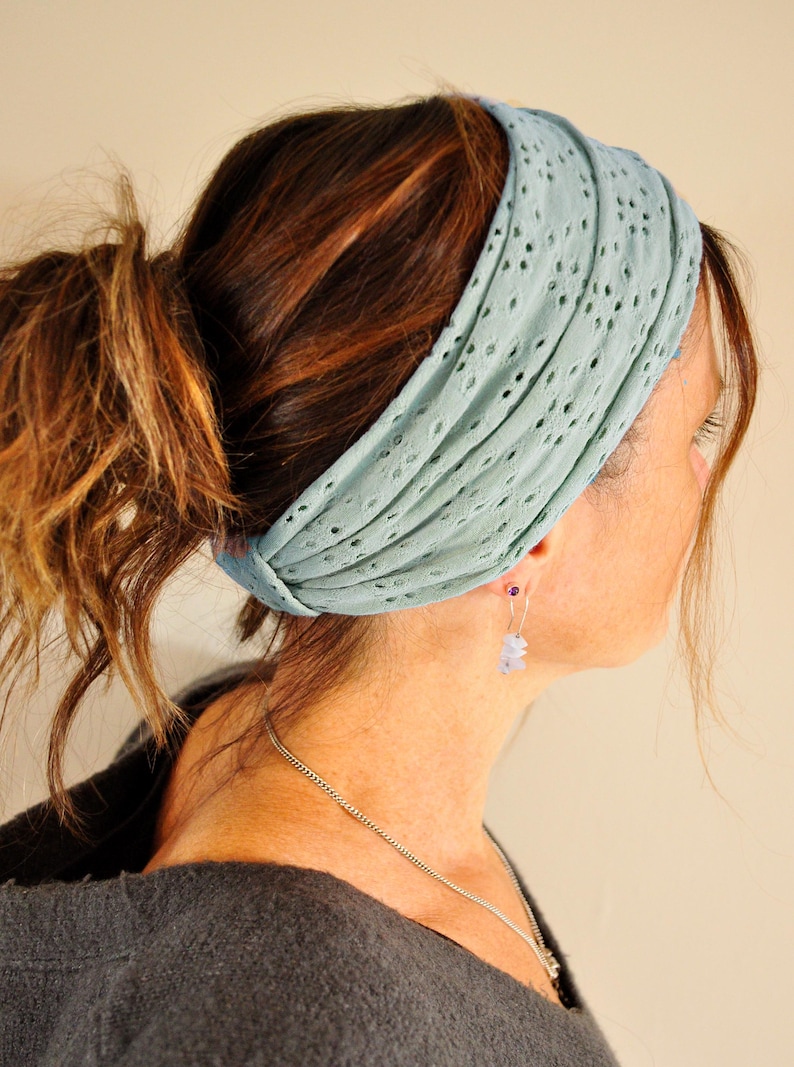 Embroidered Gentle Stretch Headbands - Wide Soft Stretchy Headbands * Stretchy Hairbands * Boho Hair Tie * Hippie Headband * Bohemian Hair * Duck Egg Green