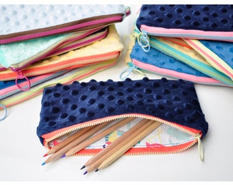 Soft Plush Pencil Case * Contrast Lining * Coloured Ring Zipper * Back to school * Gift * Birthday Gift *