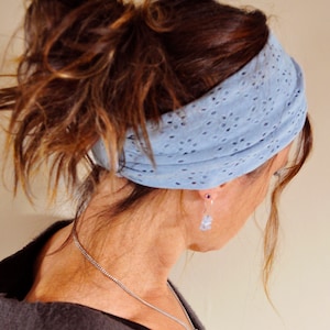 Embroidered Gentle Stretch Headbands - Wide Soft Stretchy Headbands * Stretchy Hairbands * Boho Hair Tie * Hippie Headband * Bohemian Hair * Powder Blue