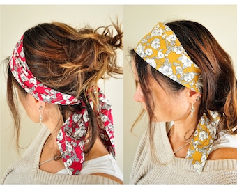 Long Floral Headscarves * Cotton Hair Scarf * Patterned Headband * Self Tie Headscarf * Long Bandana Hair Tie* Boho Hair Accessories *