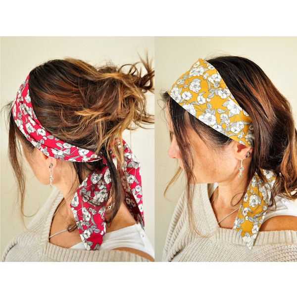 Long Floral Headscarves * Cotton Hair Scarf * Patterned Headband * Self Tie Headscarf * Long Bandana Hair Tie* Boho Hair Accessories *