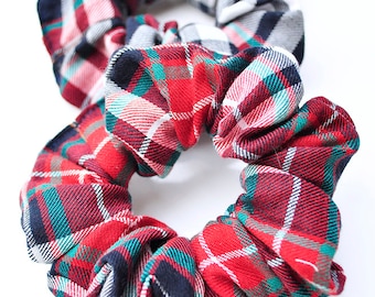 Brushed Cotton Checked Hair Scrunchie, Handmade in UK