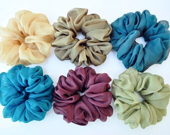 Women\u2019s Scrunchies XL Scrunchy Silk Chiffon Scrunchies Gift for Her Bogolan Scrunchy Ponytail Scrunchy HairTie Silk Scrunchy
