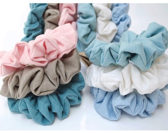 Pastel Hair Scrunchies  * 100% Linen * VSCO * Birthday Gift * Hair Accessories  * Ties and Elastic * Gift *