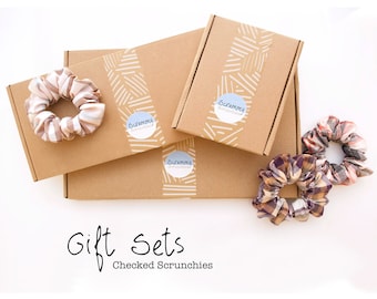 Checked Scrunchies Gift Box * Mother’s Day Scrunchy Gift Sets * Soft, Brushed Cotton Scrunchies * Personalised Gift Box * Scrunchy Set *