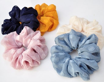 Handmade Oversized Chiffon Scrunchie, Sheer Polka Dot Hair Tie