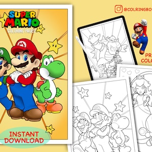 Super Mario Bros Printable Coloring Book, Drawings to Color for Kids, 20 digital Coloring Pages, Activity Book Pages