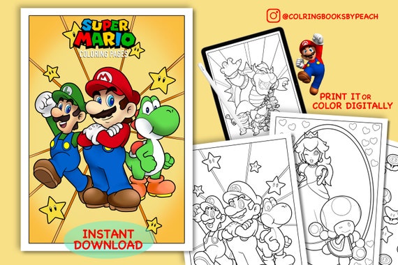 Super Mario Bros Printable Coloring Book, Drawings to Color for Kids, 20  Digital Coloring Pages, Activity Book Pages 