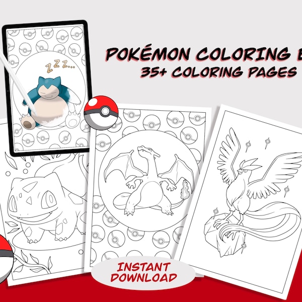 Pokemon Printable Coloring Book, Drawings to Color for Kids, 35+ digital Coloring Pages, Activity Book Pages, Print it or Color Digitally