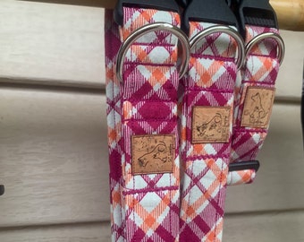 Pink & Orange Plaid "Sugar (We're Going Down)" Fabric Pet Collar