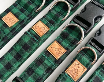 Classic Green and Black Buffalo Plaid  Fabric Pet Collar Holiday Collection