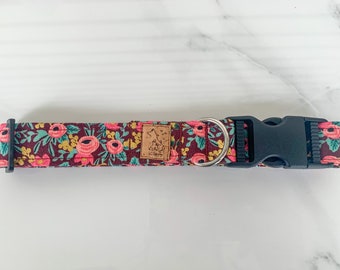Rifle Paper Co. "BGP" Burgundy Garden Party Maroon and Gold Fabric cotton Pet Collar