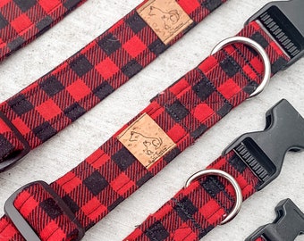 Red Buffalo Check Plaid Fabric Pet Collar