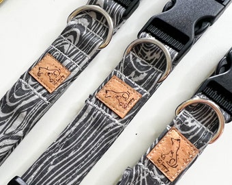 Grey "With the Wood Grain" Tree Fabric Pet Collar Au Natural Collection