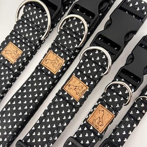Black with Micro Mini White Hearts &quot;Sweetest Devotion&quot; Dear Stella Fabric Pet Collar Heart Head Sky Collection
