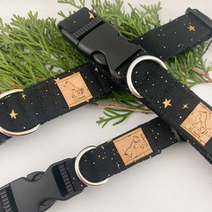 Black with Gold Stars "Written in the Stars" Fabric Pet Collar Au Natural Collection