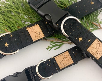 Black with Gold Stars "Written in the Stars" Fabric Pet Collar Au Natural Collection