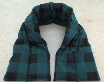 Heated Neck Wrap + Gift for Mom or Dad + Relaxation Gift + Birthday Gift + Cancer Care Gift + Extra Long 30" + Green and Black Plaid