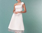 Vintage Wedding Dress Satin Classic Wedding Dress One Shoulder Knee Length Wedding Dresses Sweep Open Back Ivory Sexy Classic Bridal Gown