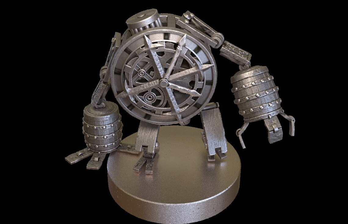 Clock Golem in Premium Bronze Metal or Gray Resin Miniature Etsy