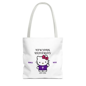 Torba typu Tote NYU Hello Kitty - urocze gadżety uniwersyteckie, szkolna torba na ramię, torba na książki uniwersyteckie, prezent na uczelnię, torebka New York City Kitty
