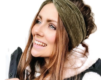 Corduroy hairband, warm headband, soft headband, stretch bandana, wide knotted hairband, turban for women, girls and babies