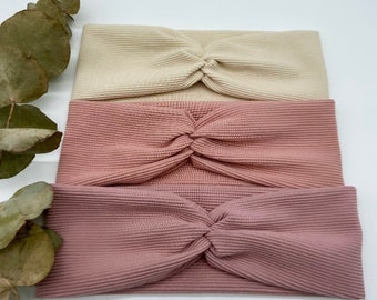 Bandeau en jersey côtelé crème, rose ou vieux rose